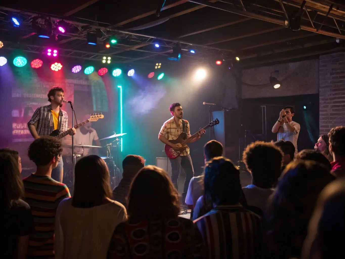 A vibrant image depicting a local music festival organized by VIVRE EN PAYS DE TULLE, showcasing musicians performing on stage with an enthusiastic audience in the background.